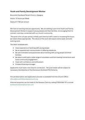Youth and Family Development Worker Broomhill Hyndland